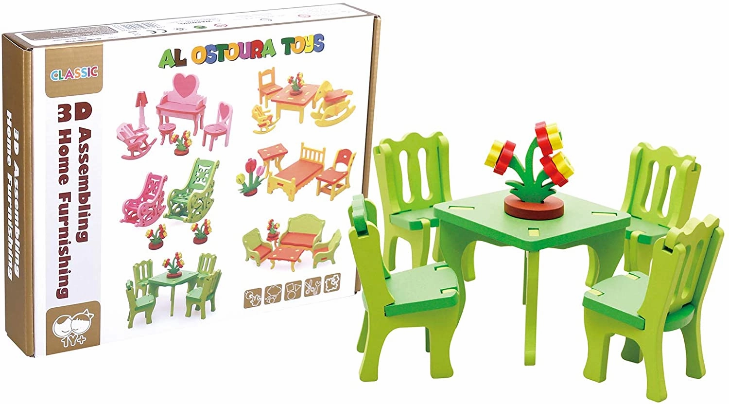 3D Assembling Home Furnishing Table and chair wooden toy