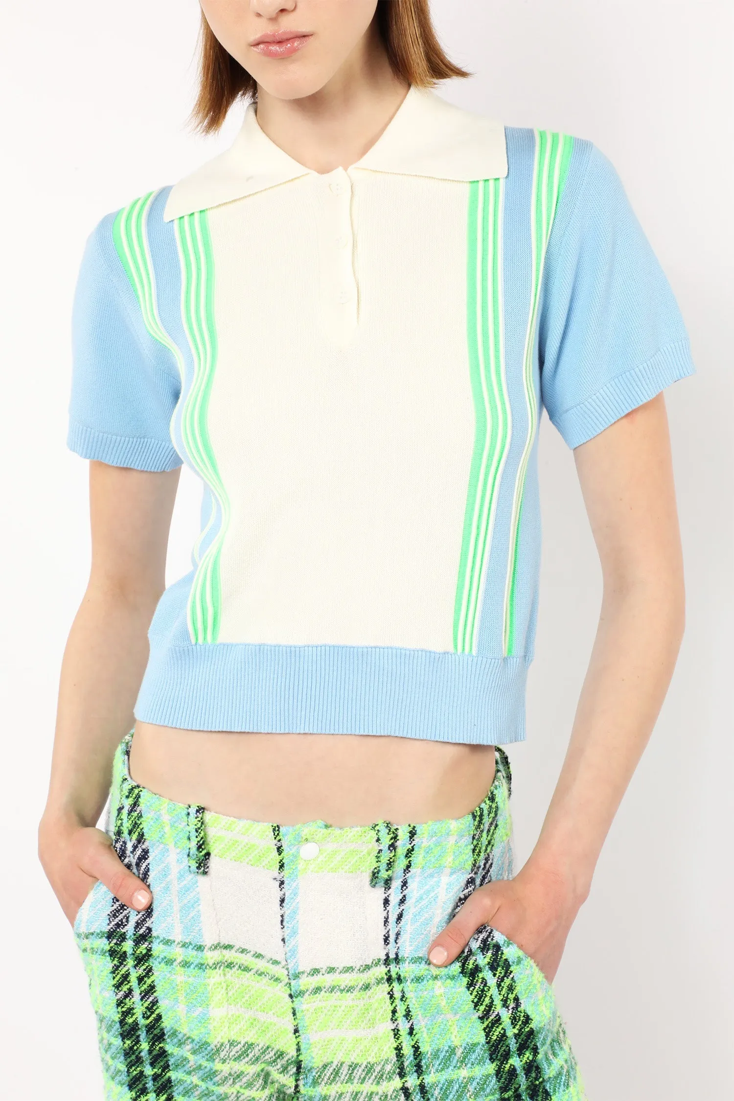 Amalfi Polo Knit Short Sleeve Top-Baby Blue