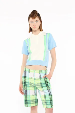 Amalfi Polo Knit Short Sleeve Top-Baby Blue