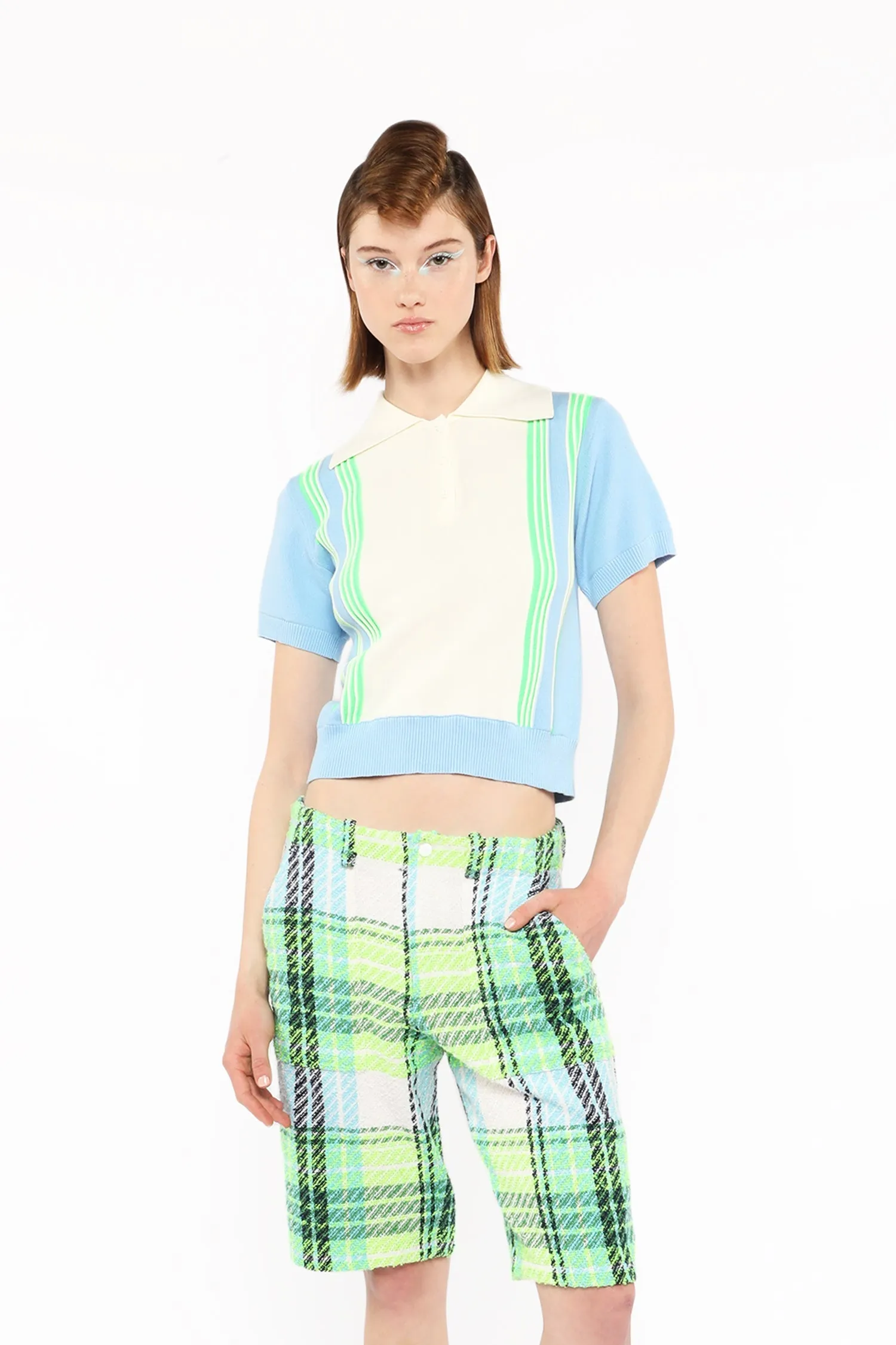Amalfi Polo Knit Short Sleeve Top-Baby Blue