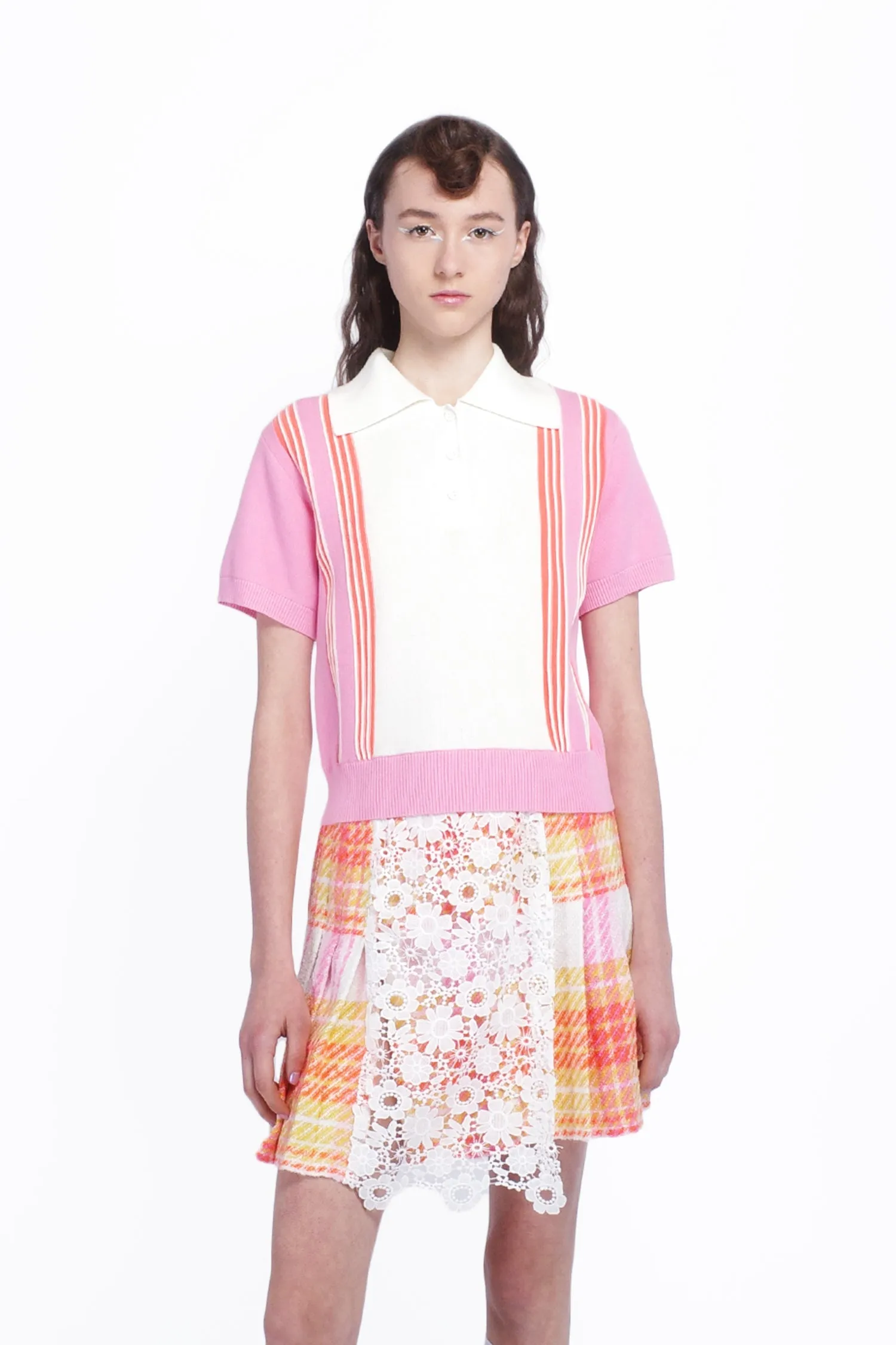 Amalfi Polo Knit Short Sleeve Top-Pink