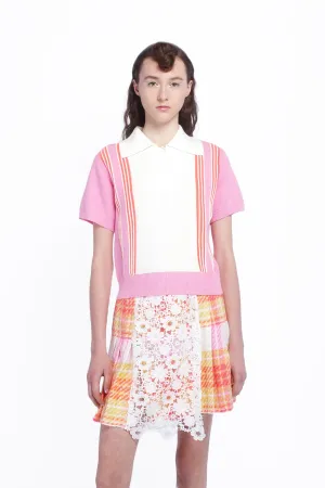 Amalfi Polo Knit Short Sleeve Top-Pink