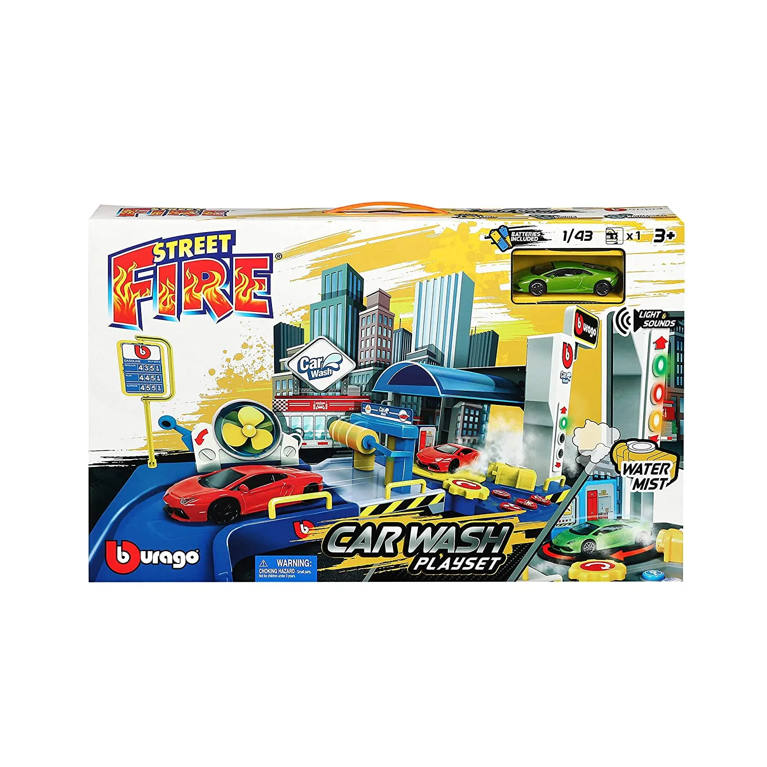 Bburago Street Fire  Car Wash Playset High Detail Model Car Diecast Set - Blue