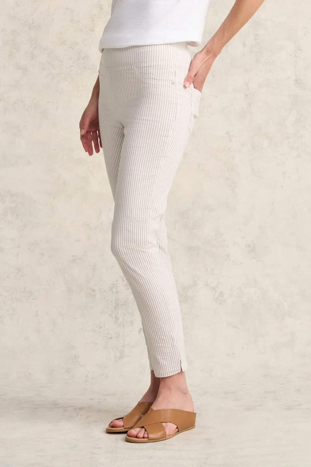 Bengajean 7/8 Seersucker - Stone & White Stripe
