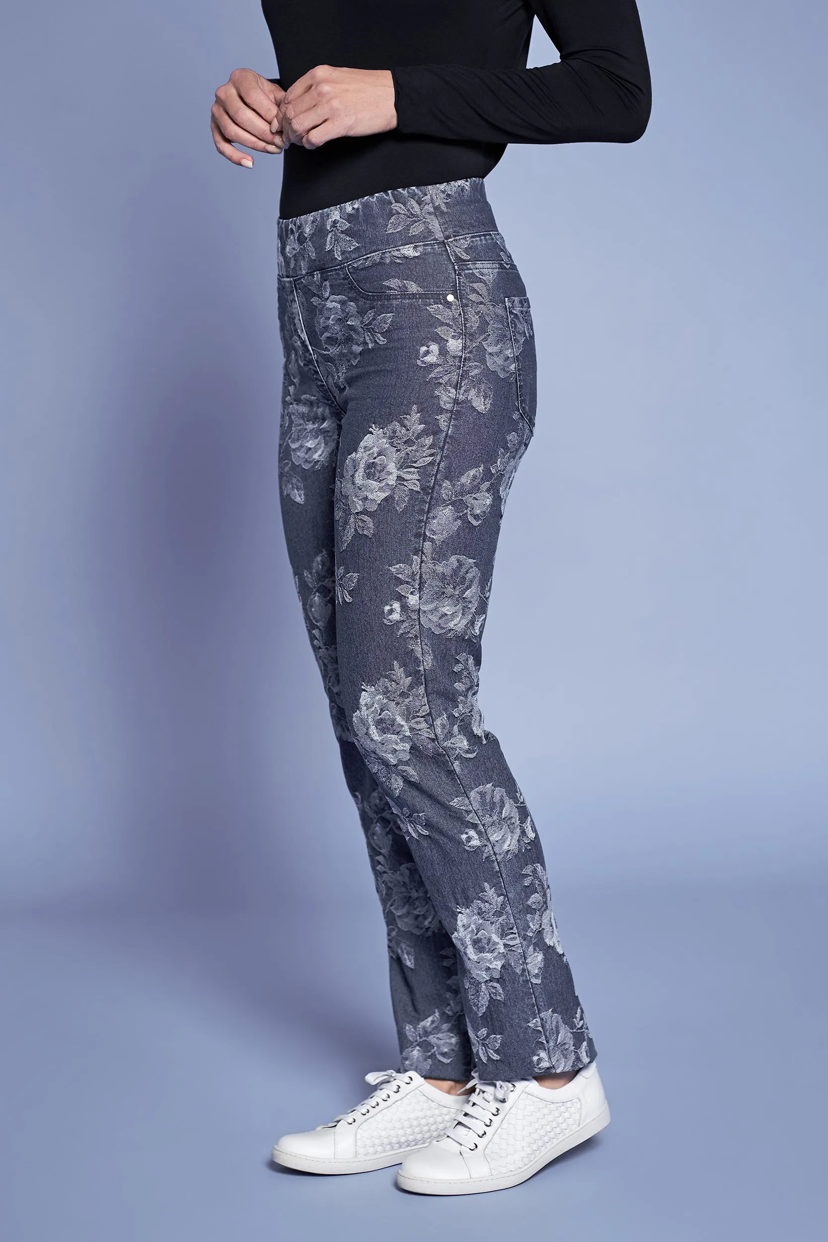 Bengajean Jacquard Straight Leg - Floral Denim