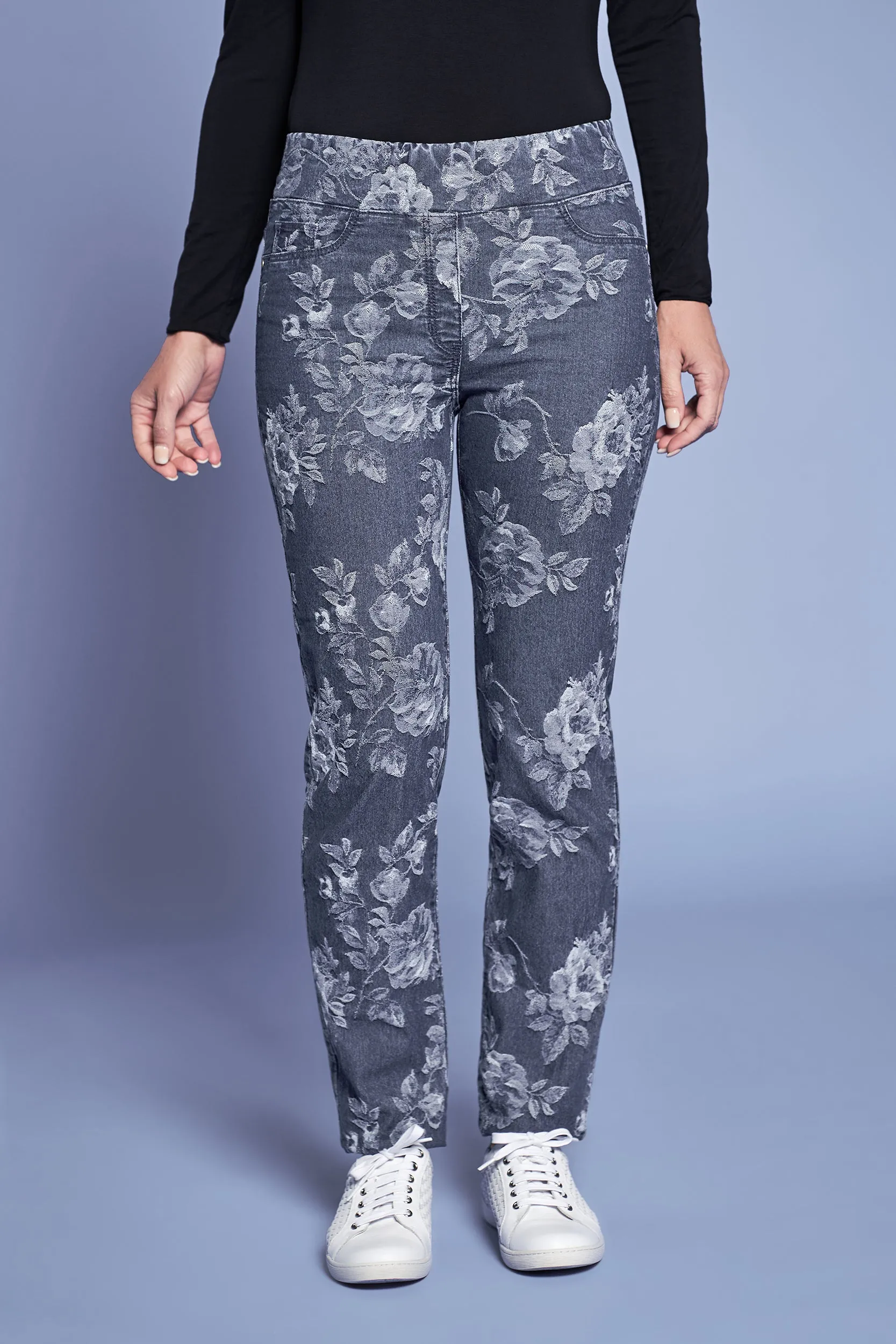 Bengajean Jacquard Straight Leg - Floral Denim