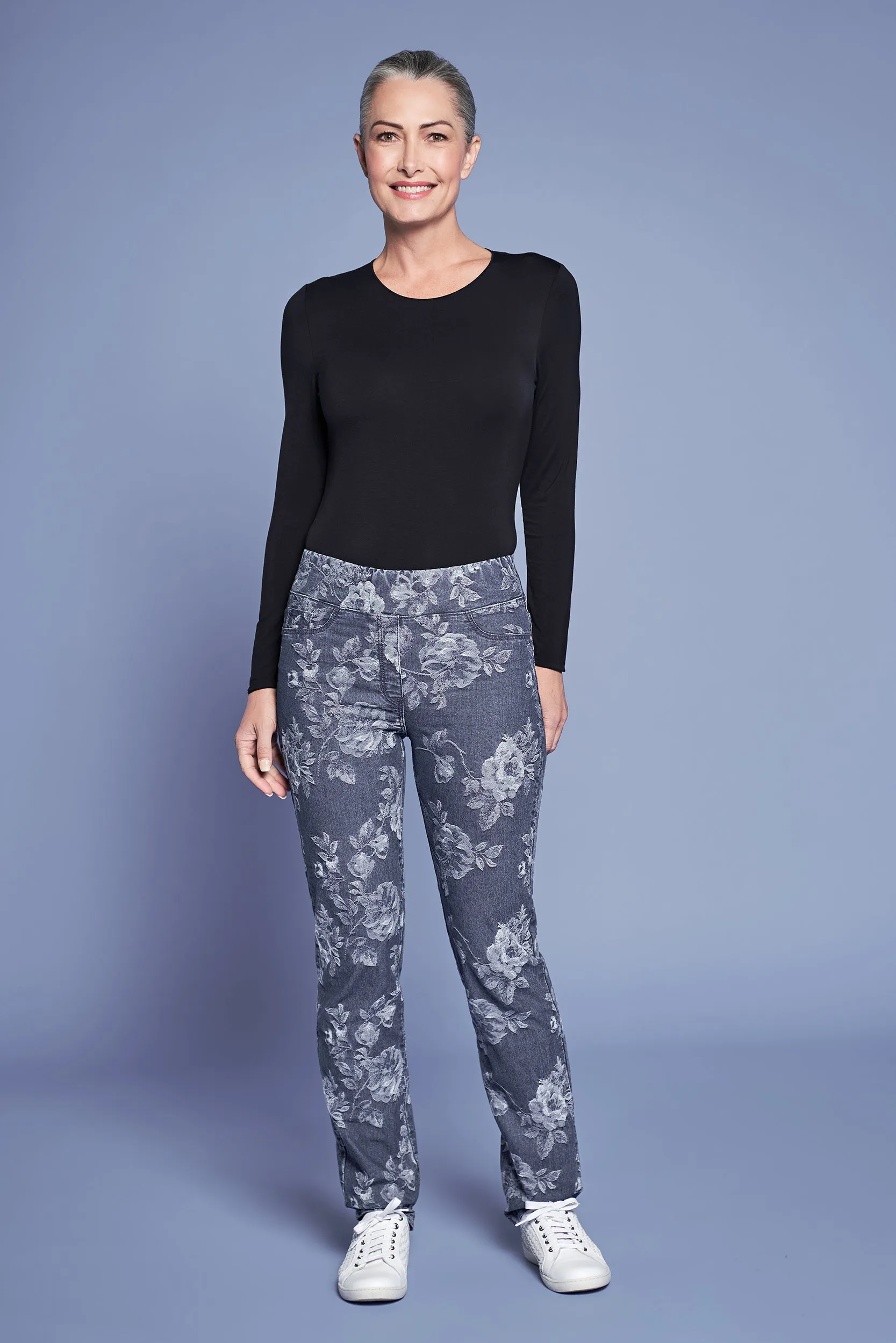 Bengajean Jacquard Straight Leg - Floral Denim