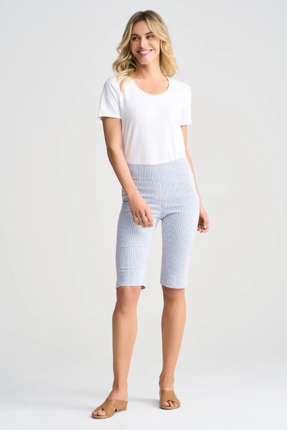 Bengajean Short Seersucker - Navy & White Stripe