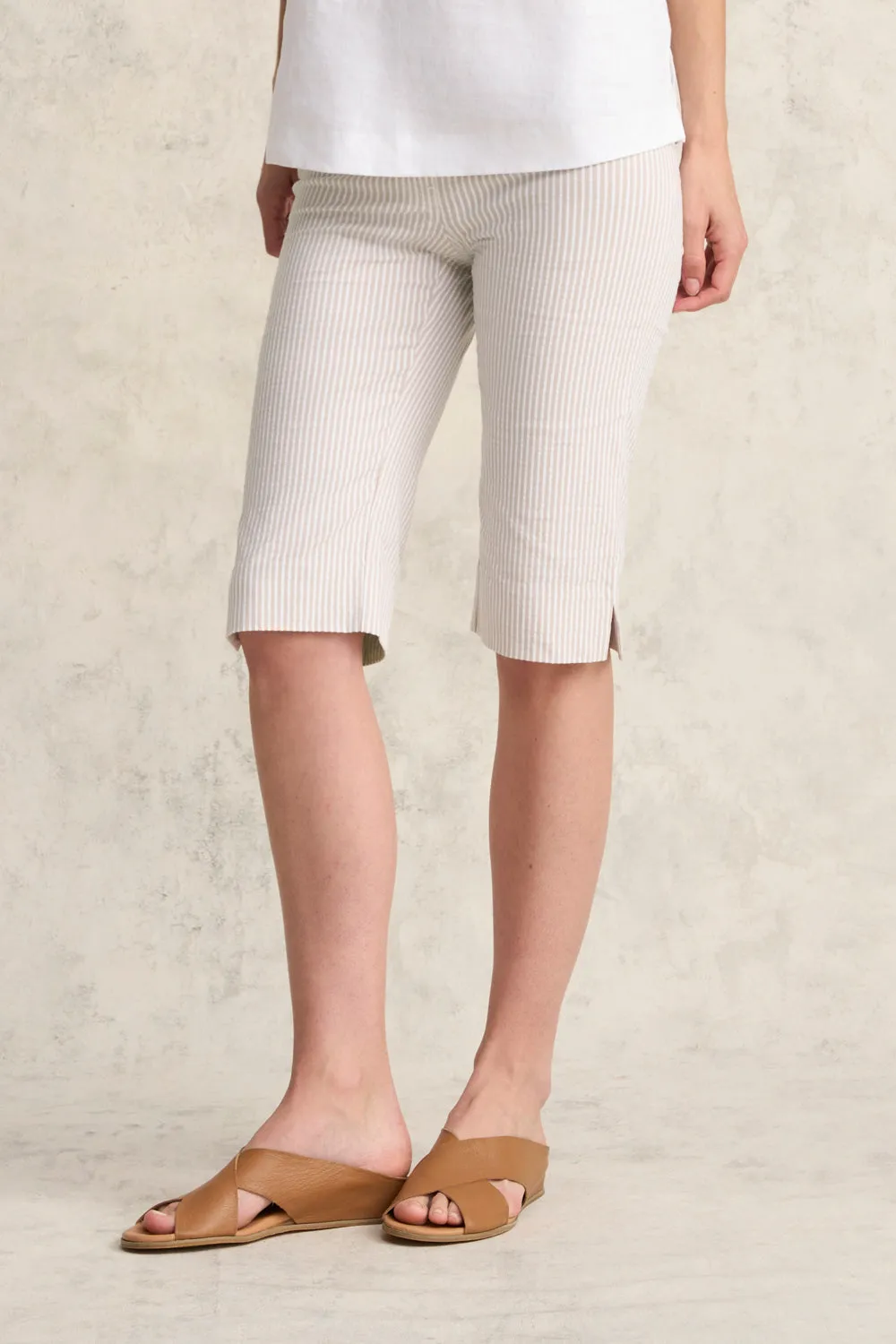 Bengajean Short Seersucker - Stone & White Stripe