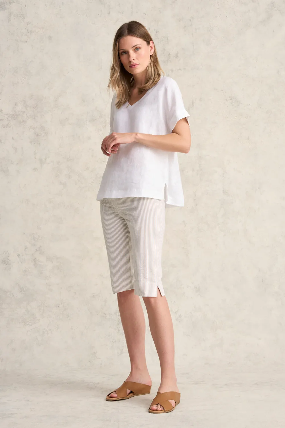 Bengajean Short Seersucker - Stone & White Stripe