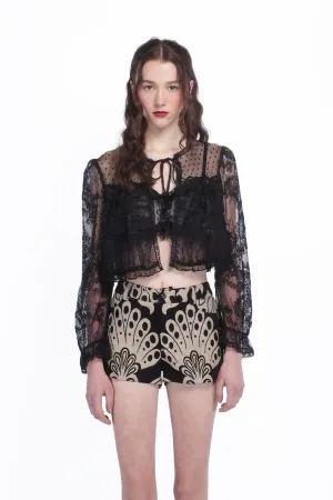 Black Lace Combo Bed Jacket