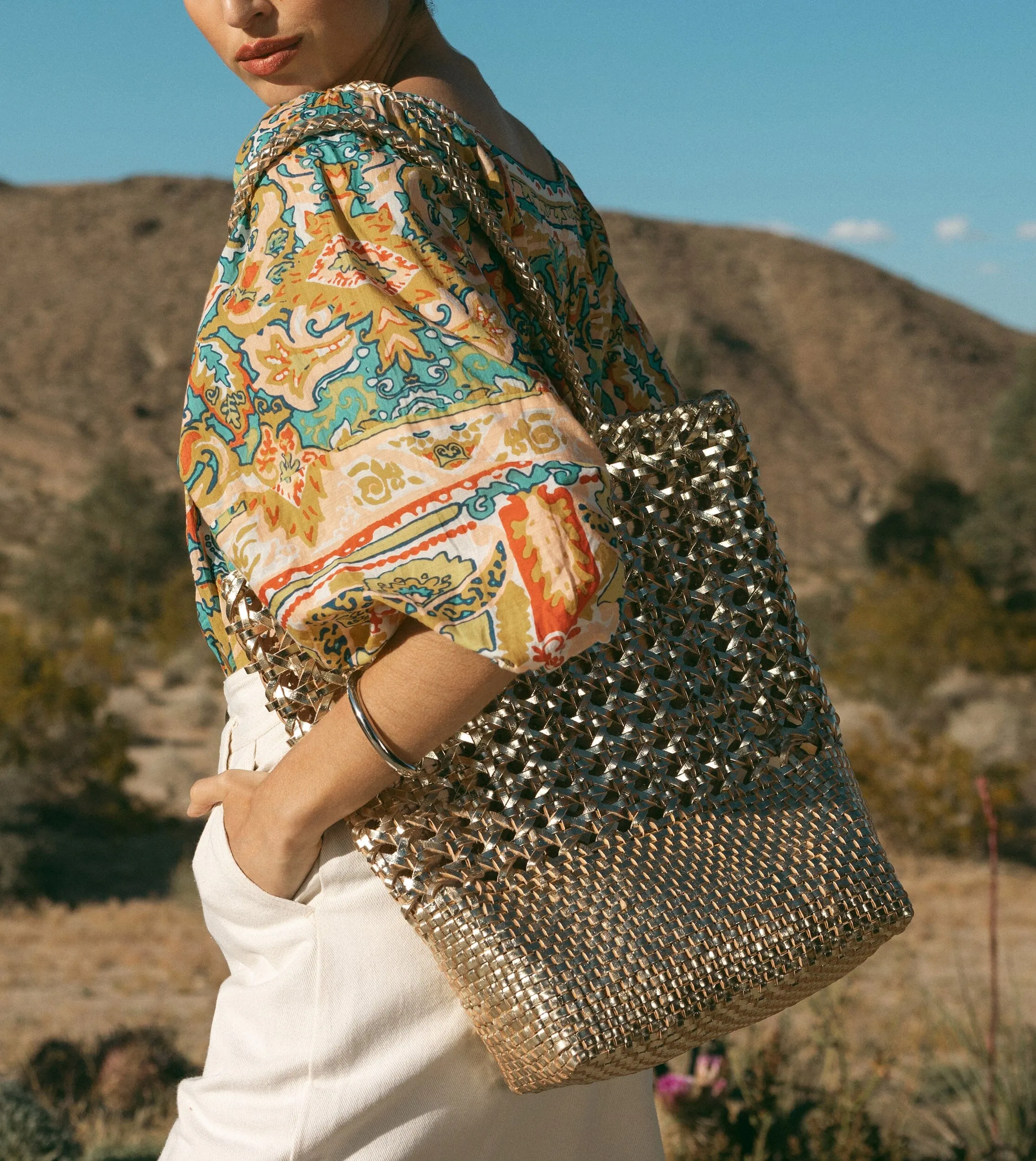 Blaine Weave Tote Bag | Gold