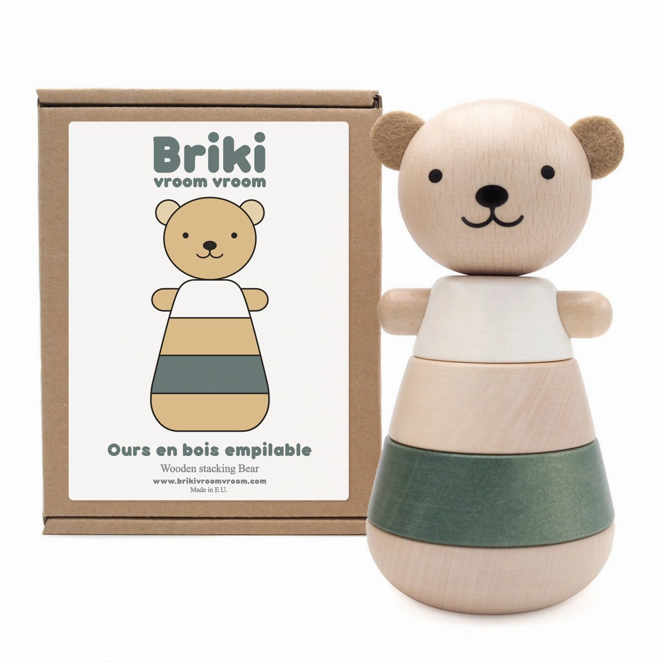 Briki Vroom Vroom Wooden Stacking Bear / Gris