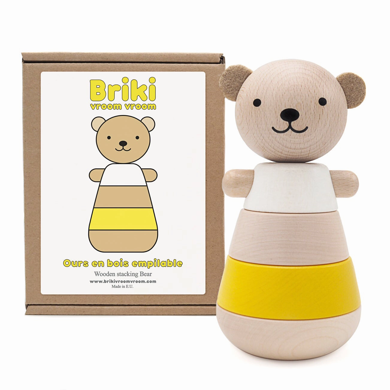 Briki Vroom Vroom Wooden Stacking Bear / Jaune