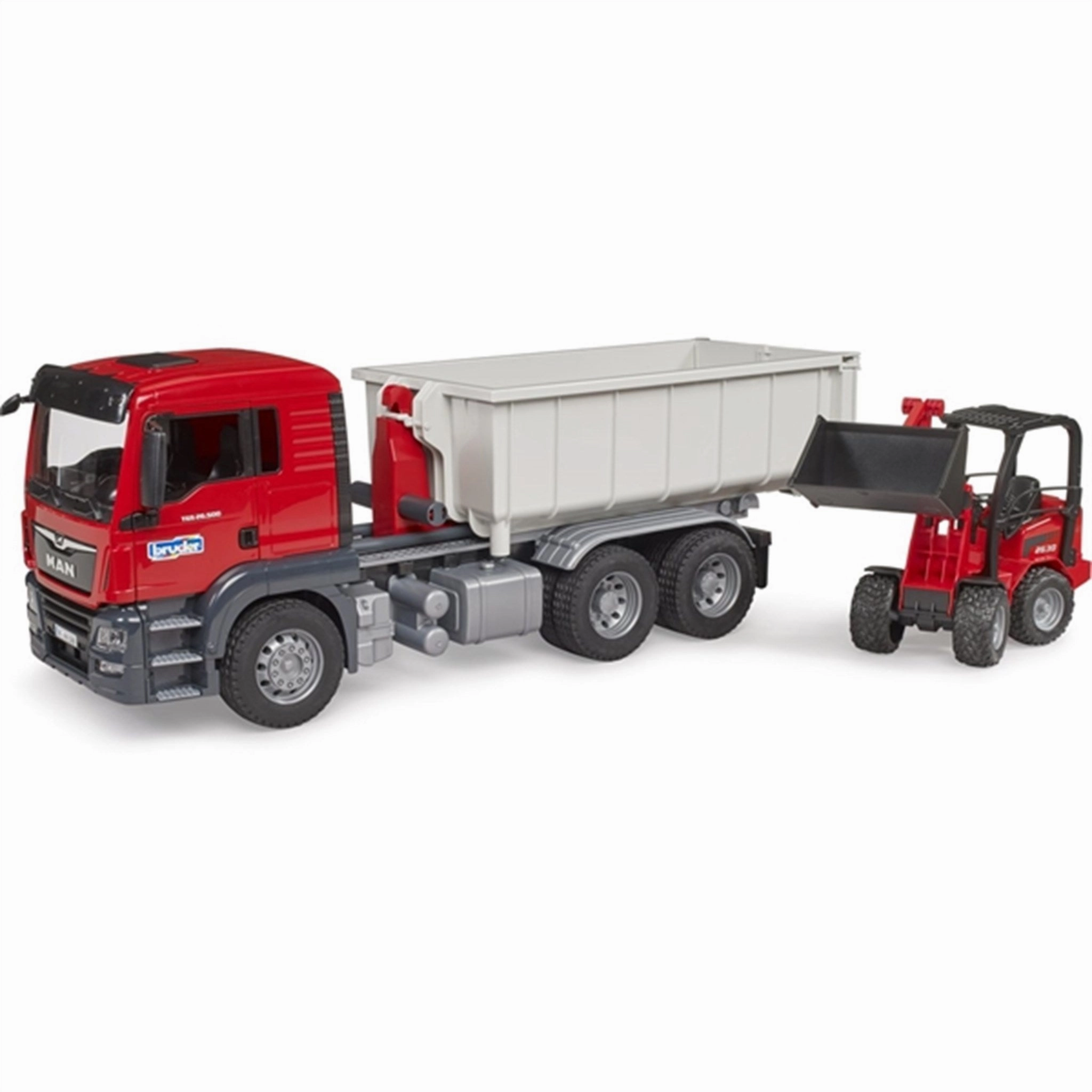 Bruder MAN TGS Truck with Roll-Off-Container and Schffer loader