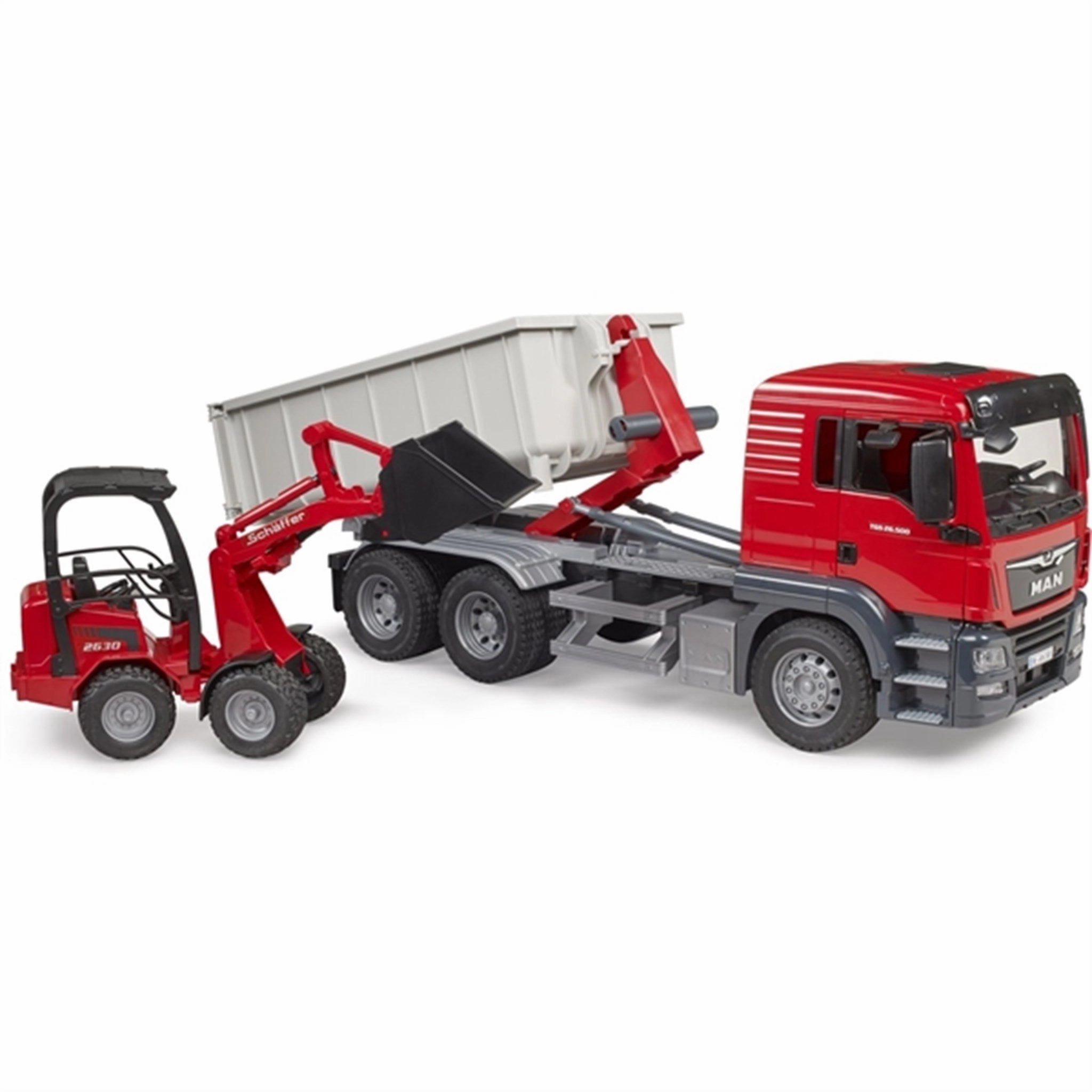 Bruder MAN TGS Truck with Roll-Off-Container and Schffer loader