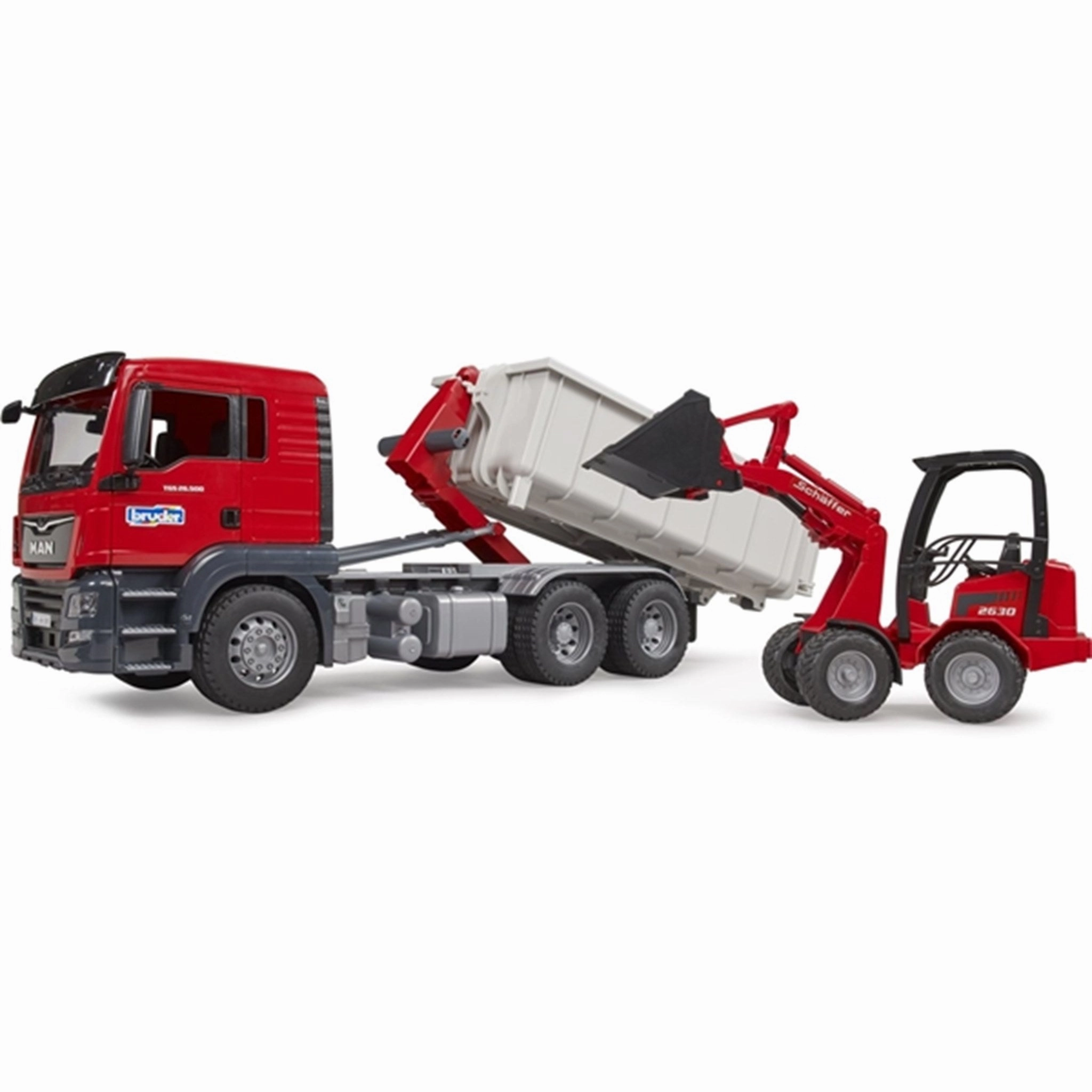 Bruder MAN TGS Truck with Roll-Off-Container and Schffer loader