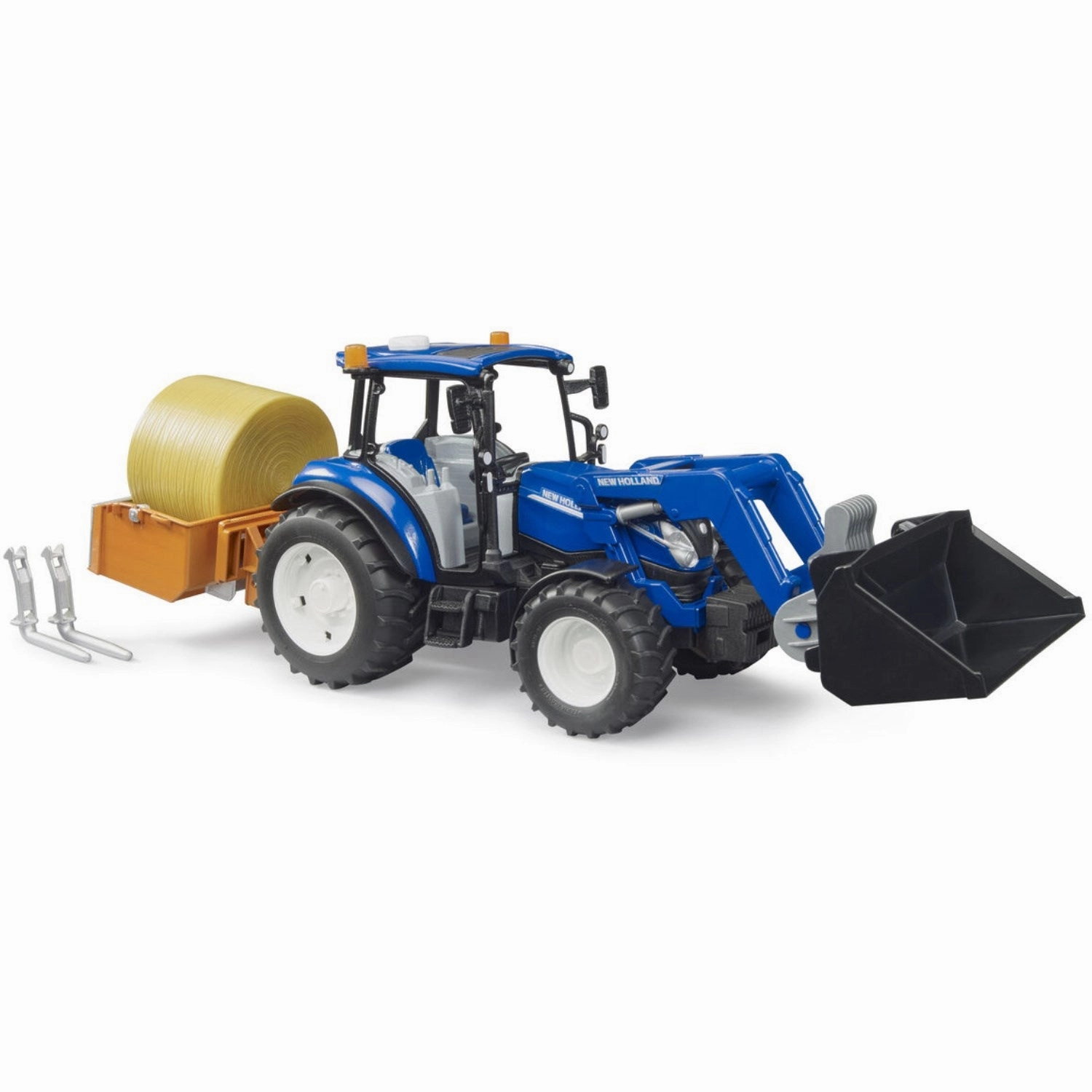 Bruder New Holland T5.120 With Slip-On Frontlsser, Tmningskasse Og Gafler.