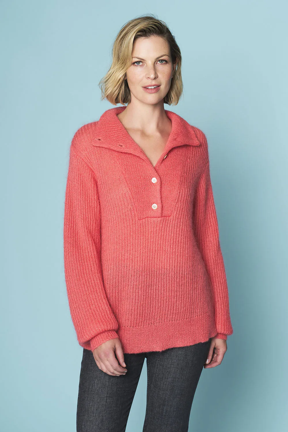 Button Detail Jumper - Coral