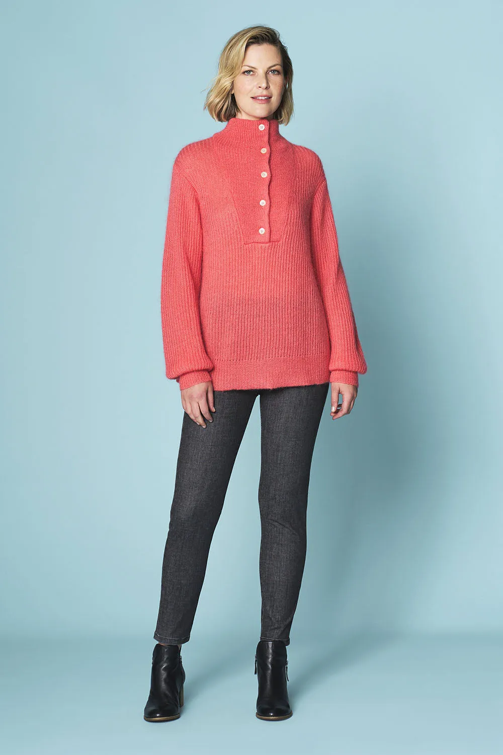 Button Detail Jumper - Coral