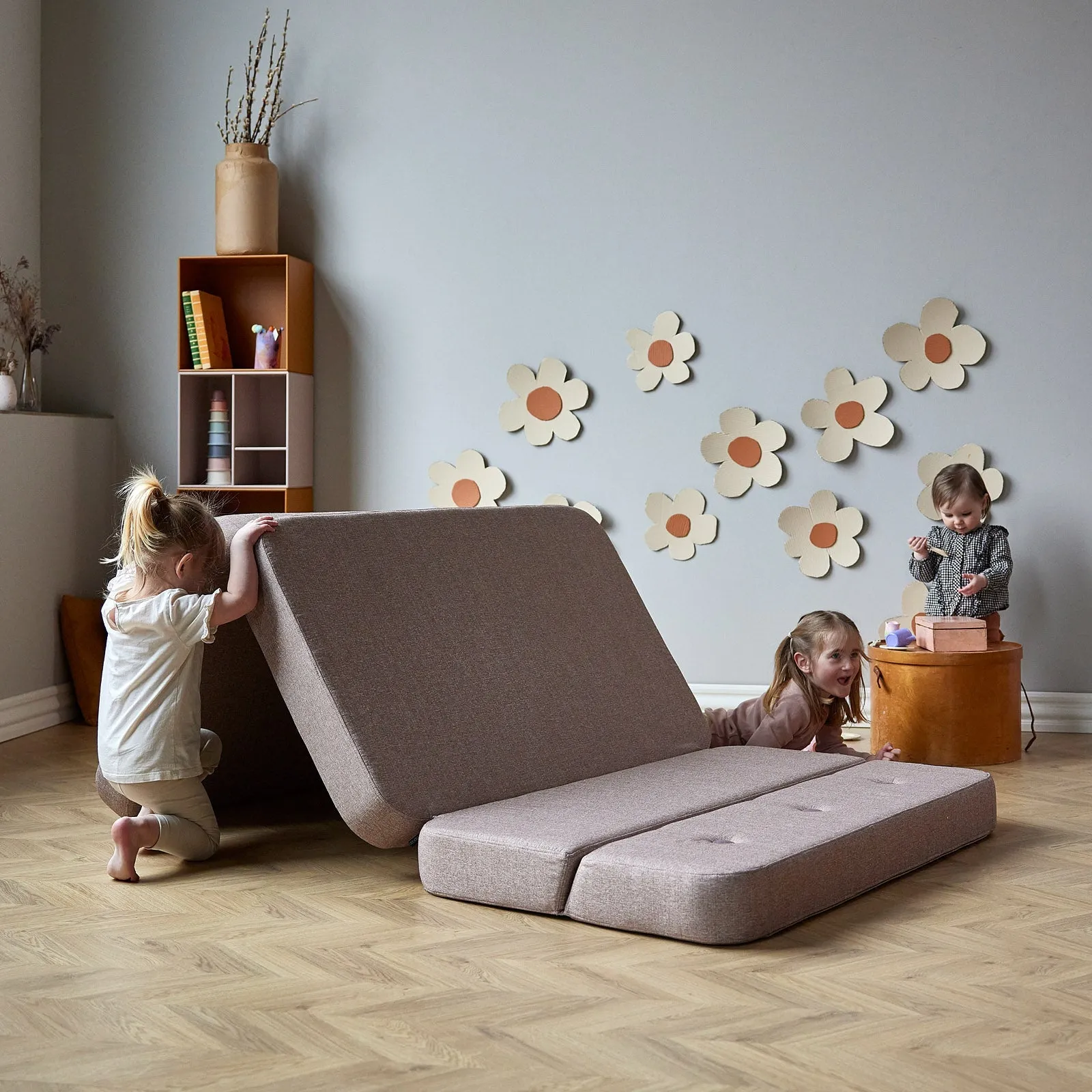 by KlipKlap KK 3 Fold Sofa 36x120x70cm - Soft Rose W. Rose (Pre-Order; Est. Delivery in 2-4 Weeks)