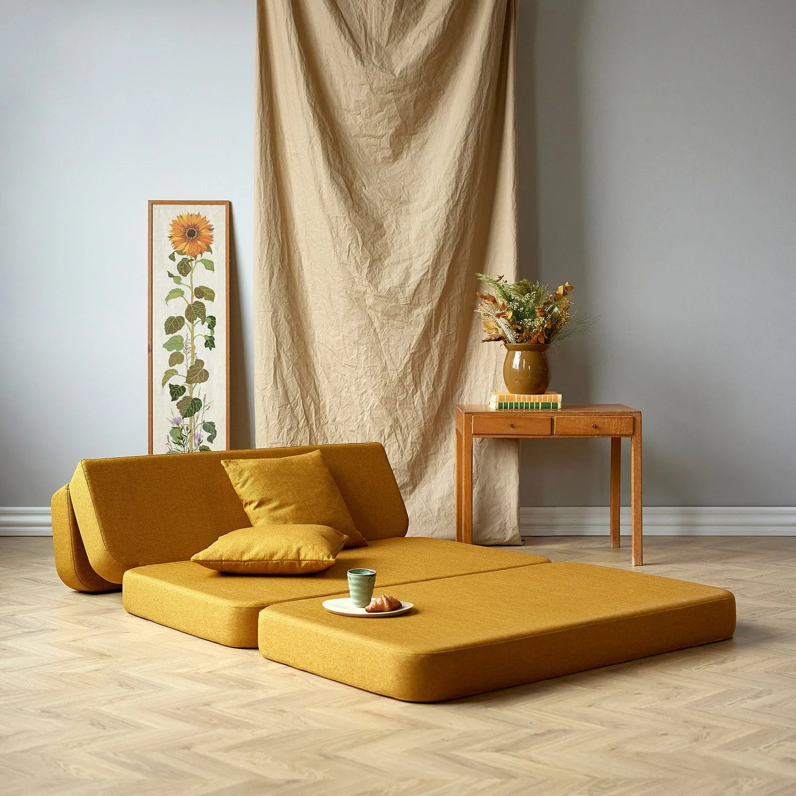 by KlipKlap KK 3 Fold Sofa 36x120x70cm - Soft Rose W. Rose (Pre-Order; Est. Delivery in 2-4 Weeks)