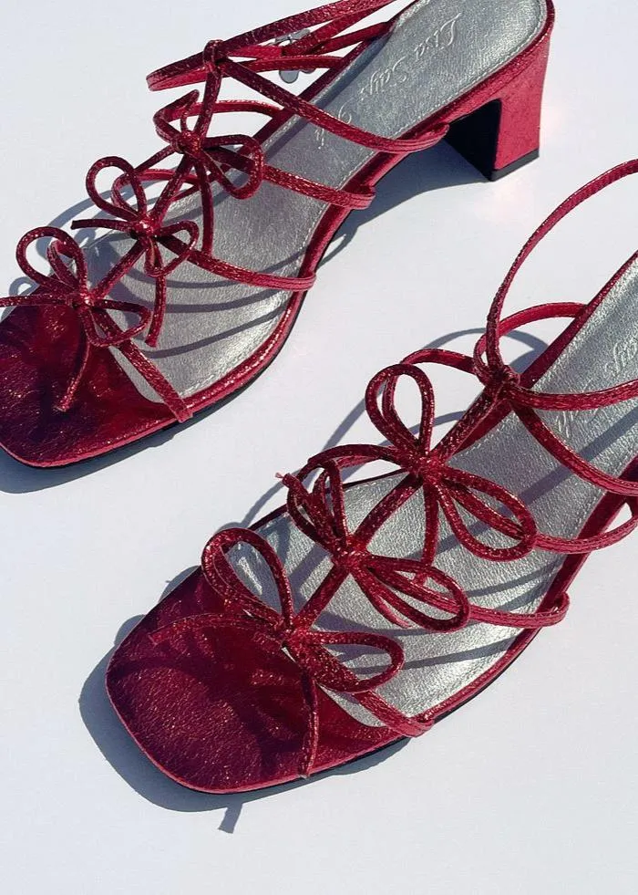 Carrie Bow Sandal - Red/Silver