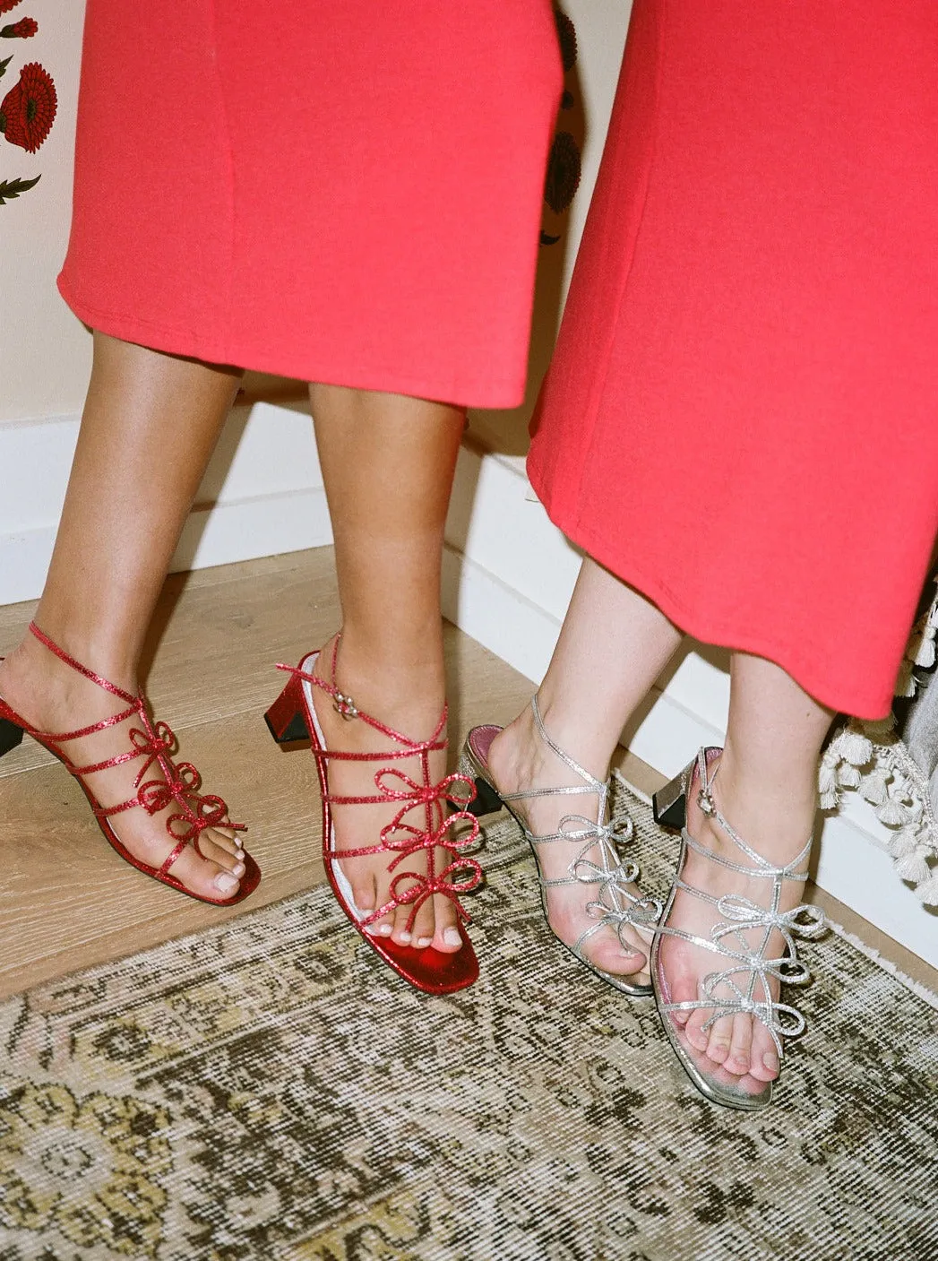 Carrie Bow Sandal - Red/Silver
