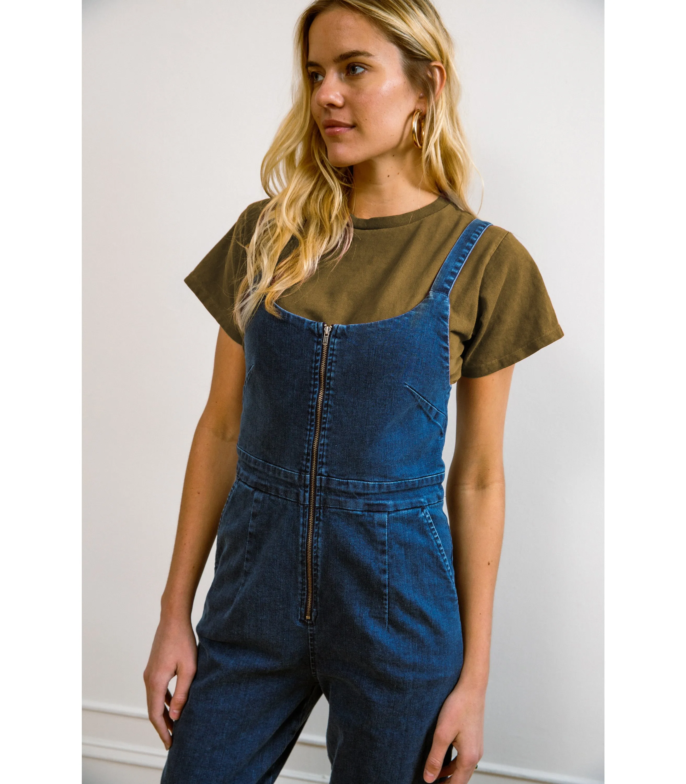 Claudia Zip Front Cropped Jumpsuit - Washed Indigo