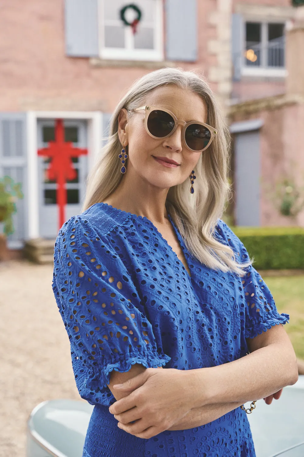 Cotton Broderie Blouse - Deep Blue