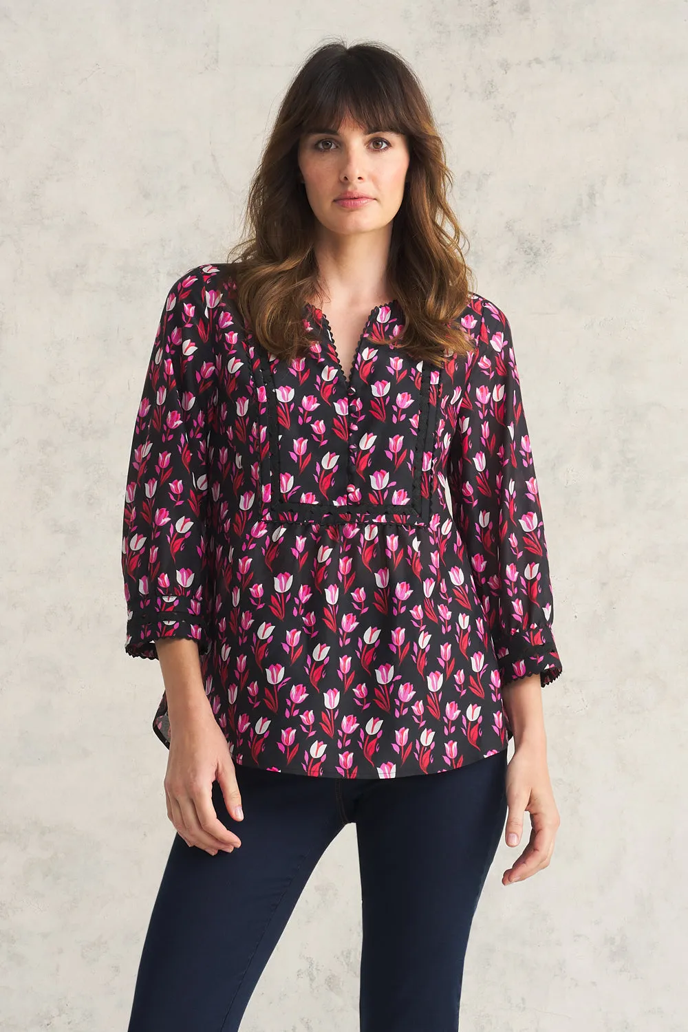 Cotton Silk Blouse - Tulips Print