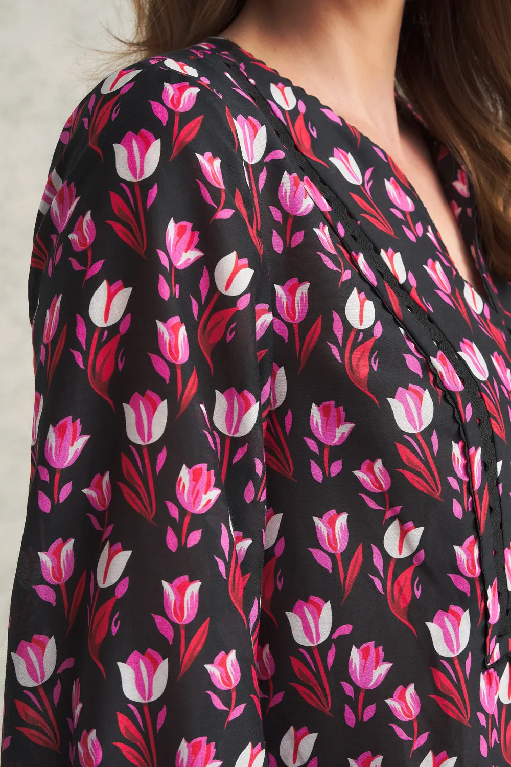 Cotton Silk Blouse - Tulips Print