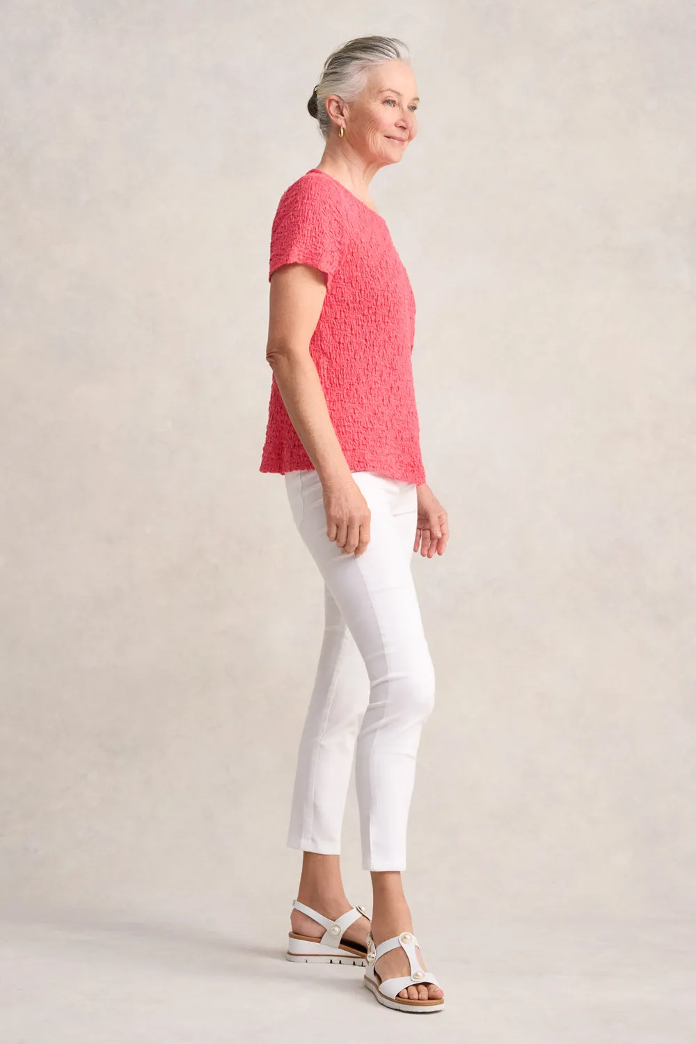 Crinkle Cotton T-Shirt - Guava