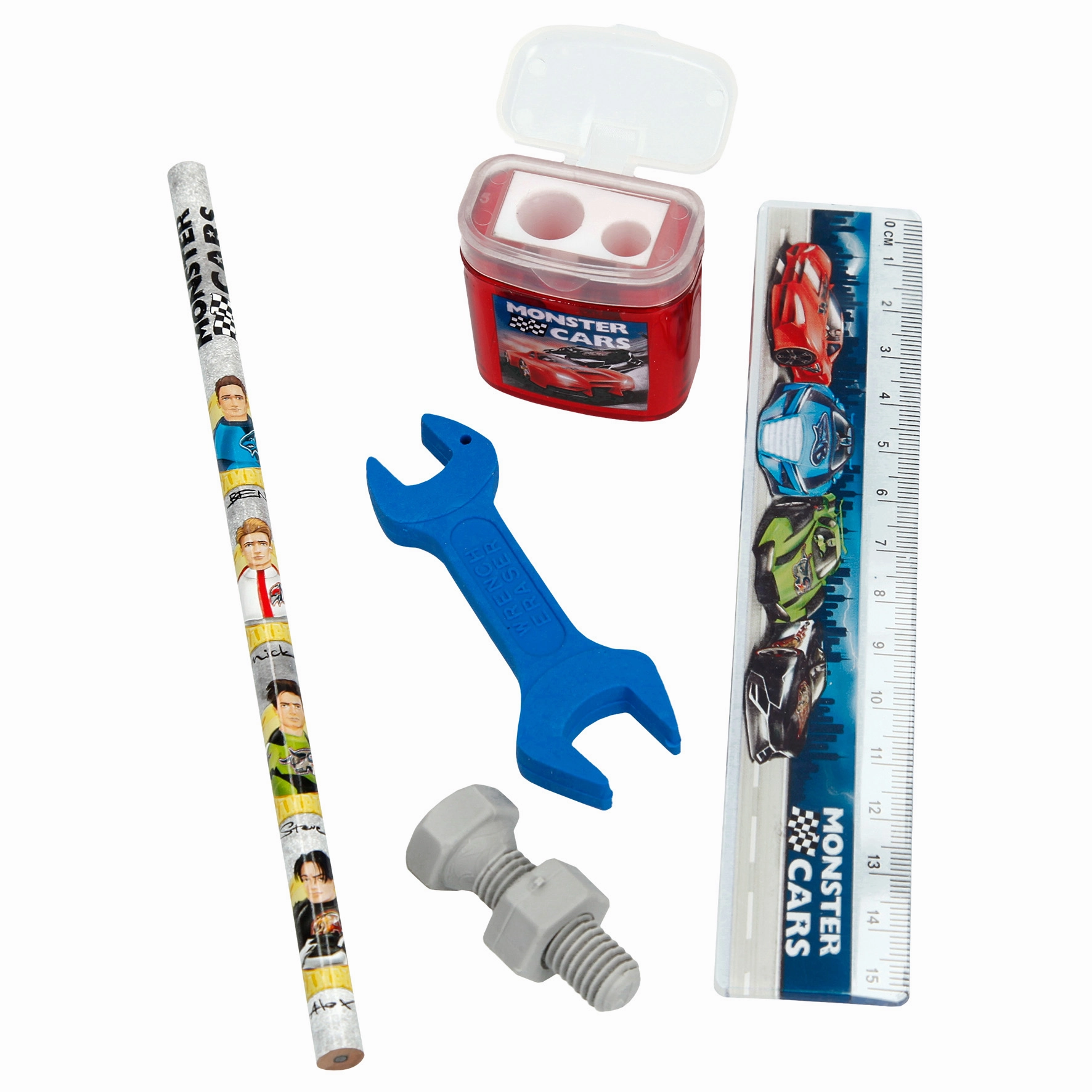 Depesche Monster Cars Stationery Set Pencil Eraser Ruler