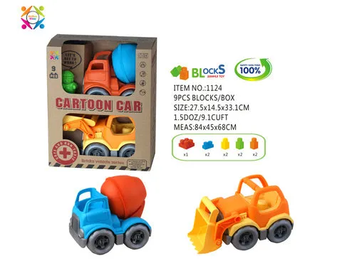 ECO FRIENDLY CARTOON CAR DOUBLE PACK BRICKS VEHICLE  Roll Up