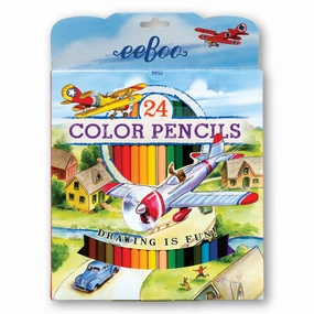 eeBoo Red Airplane 24 Color Pencils Paper