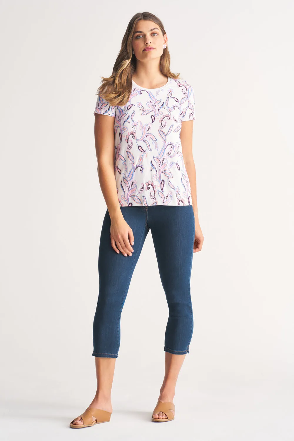 Embroidered Scoop Neck T-Shirt - Embroidered Paisley