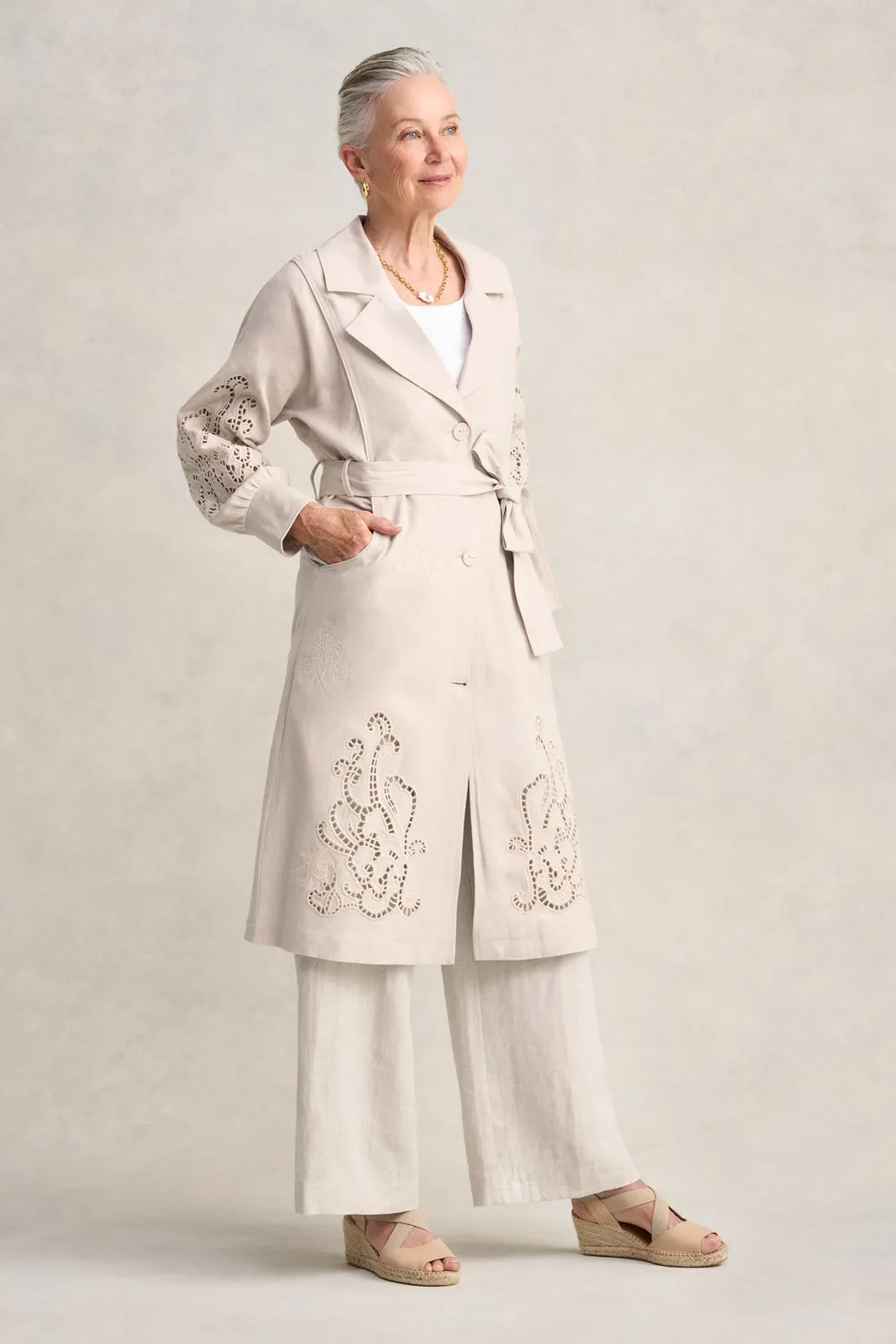 Embroidered Trench Coat - Sienna