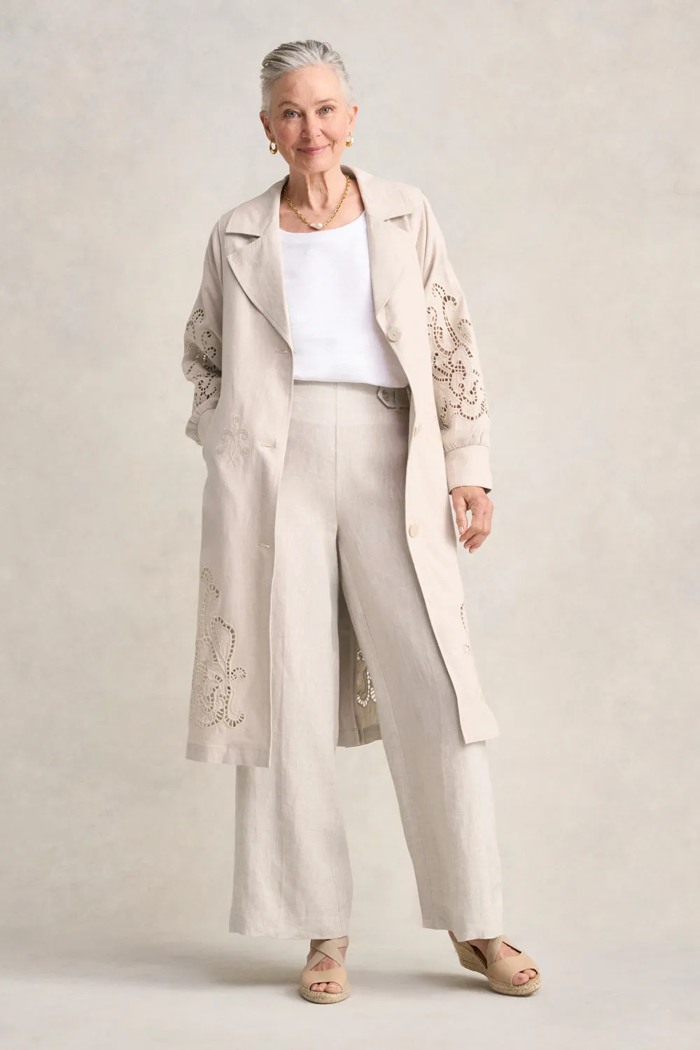 Embroidered Trench Coat - Sienna