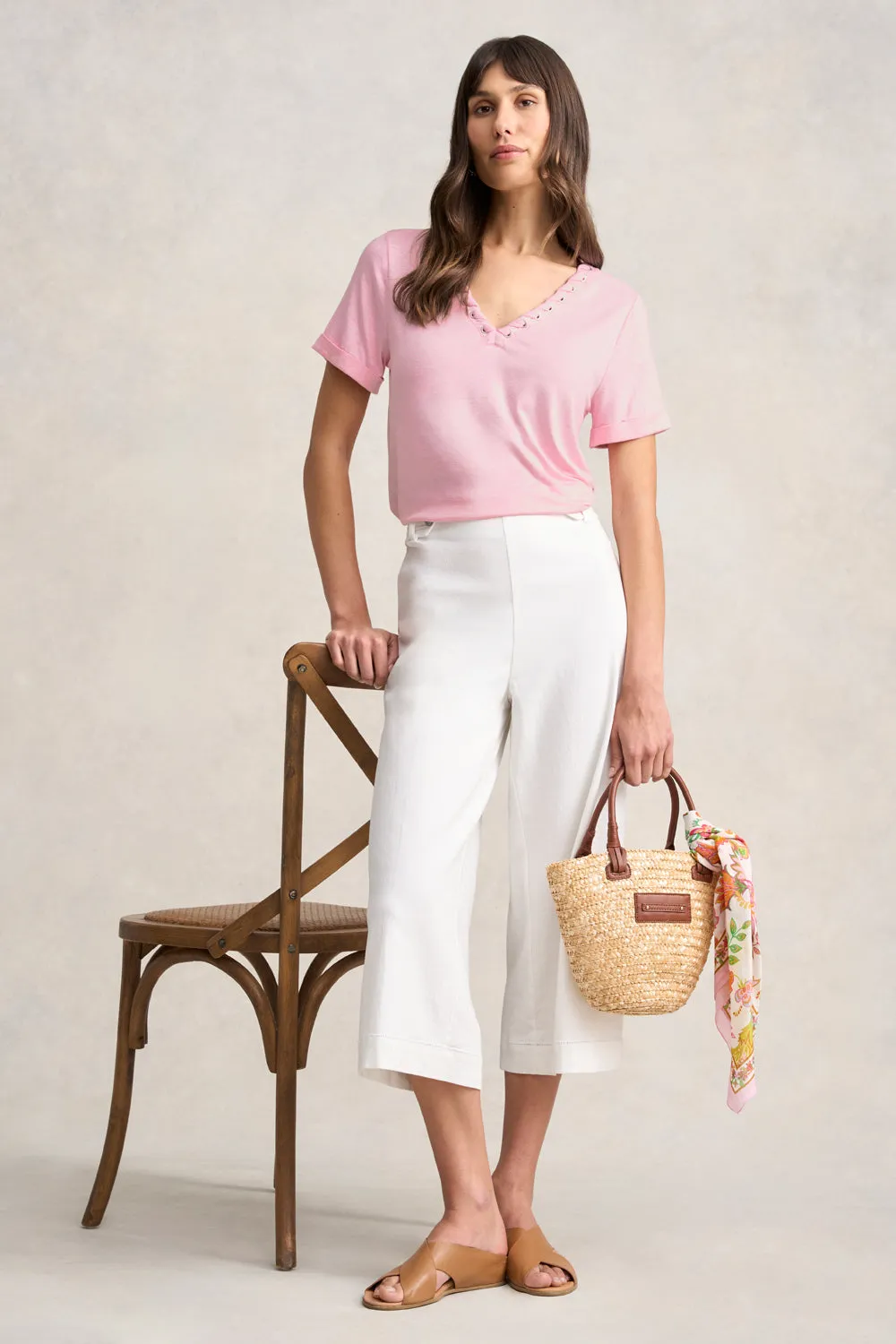 Eyelet Detail T-Shirt - Pink Marle