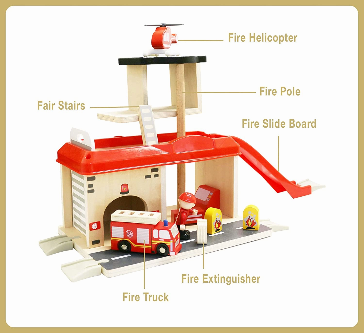 Fire Station with Accessories Montessori Wooden Activity Cube