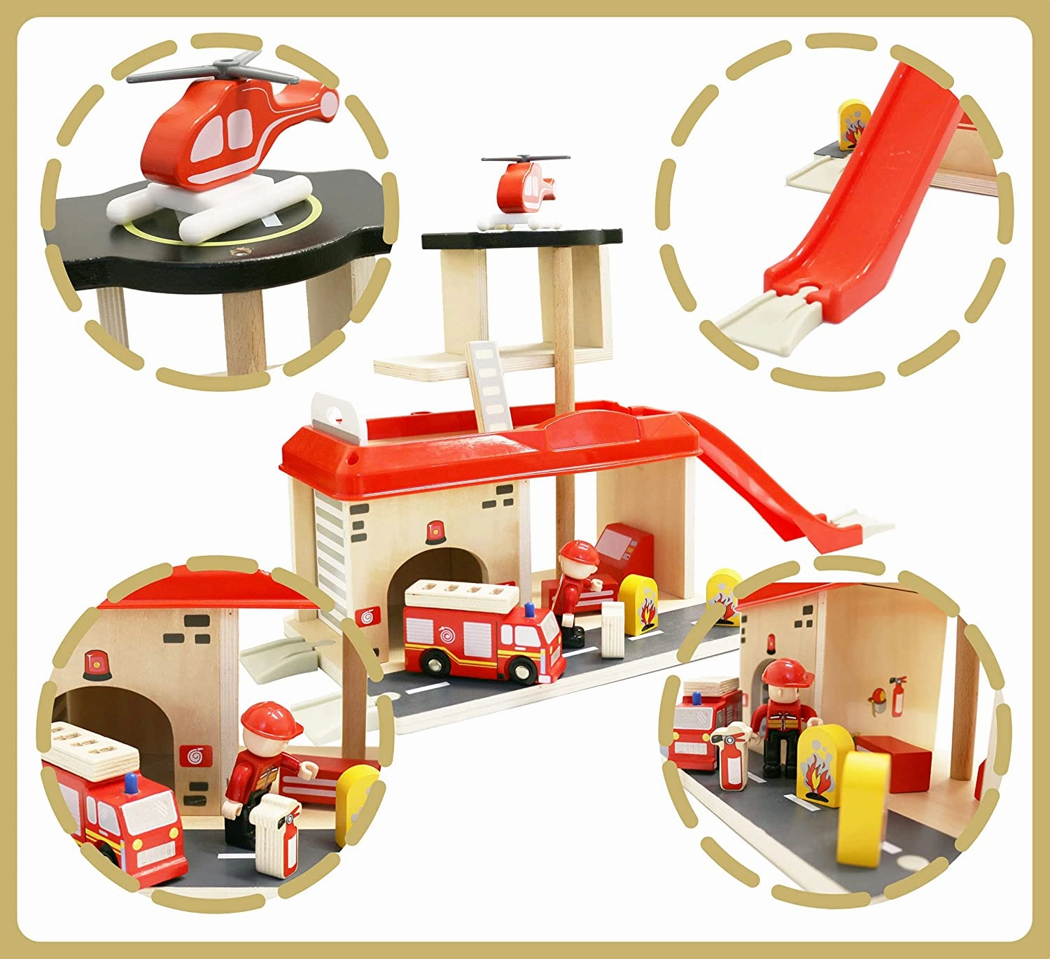 Fire Station with Accessories Montessori Wooden Activity Cube