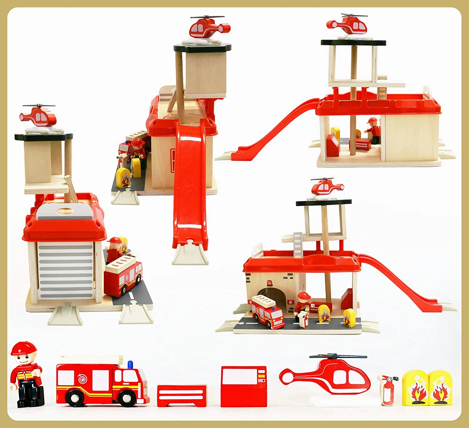 Fire Station with Accessories Montessori Wooden Activity Cube