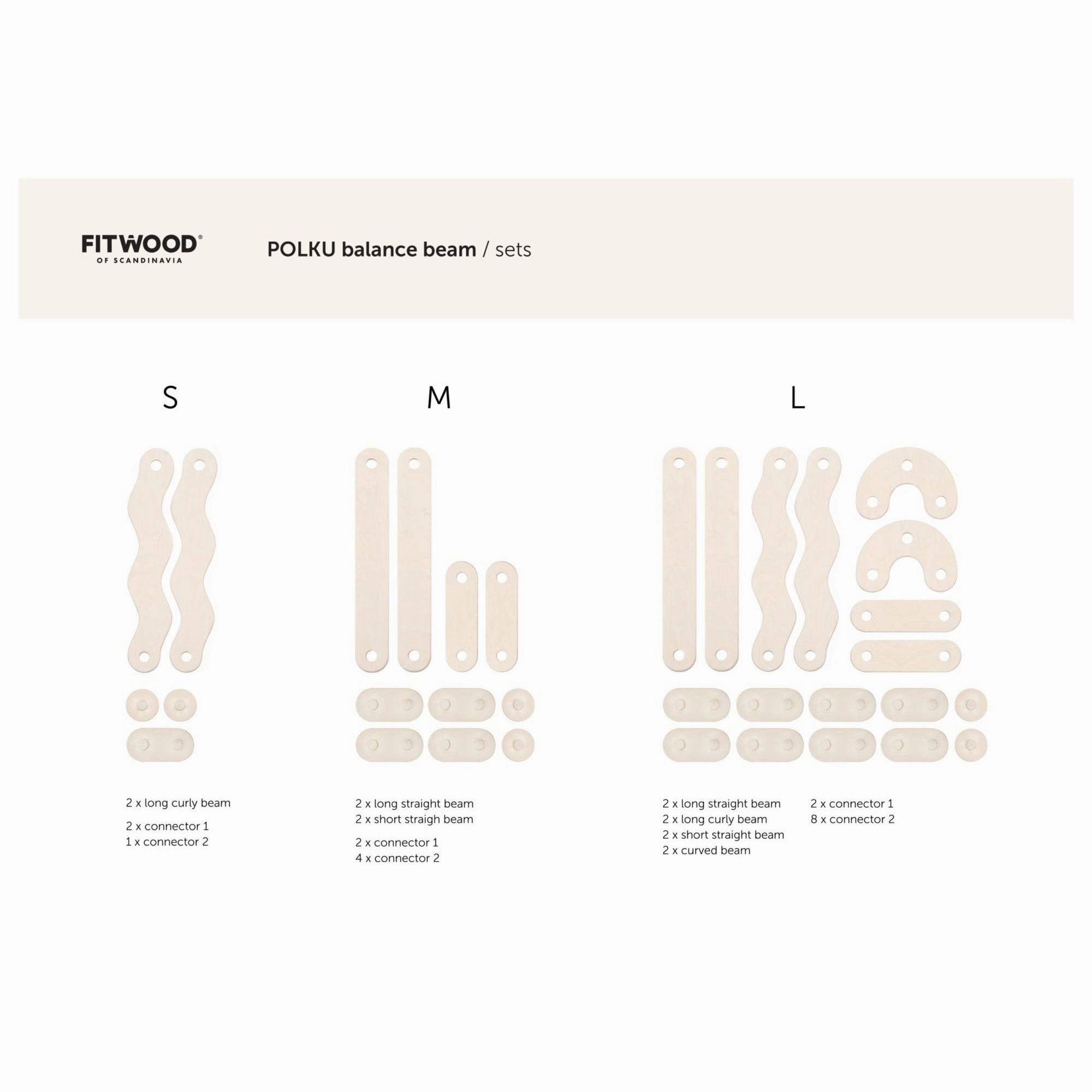 FitWood POLKU Balance Beam L Birch - 8 Beams & 10 Connectors
