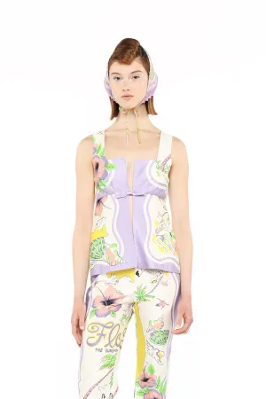 Florida Cotton Sateen Sleeveless Bow Top