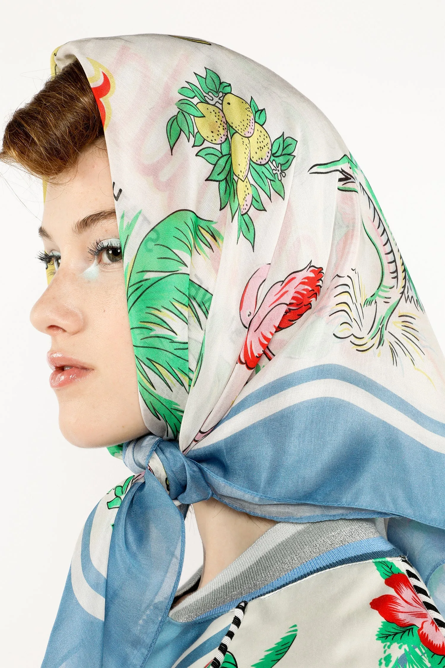 Florida Silk Voile Square Scarf- Blue