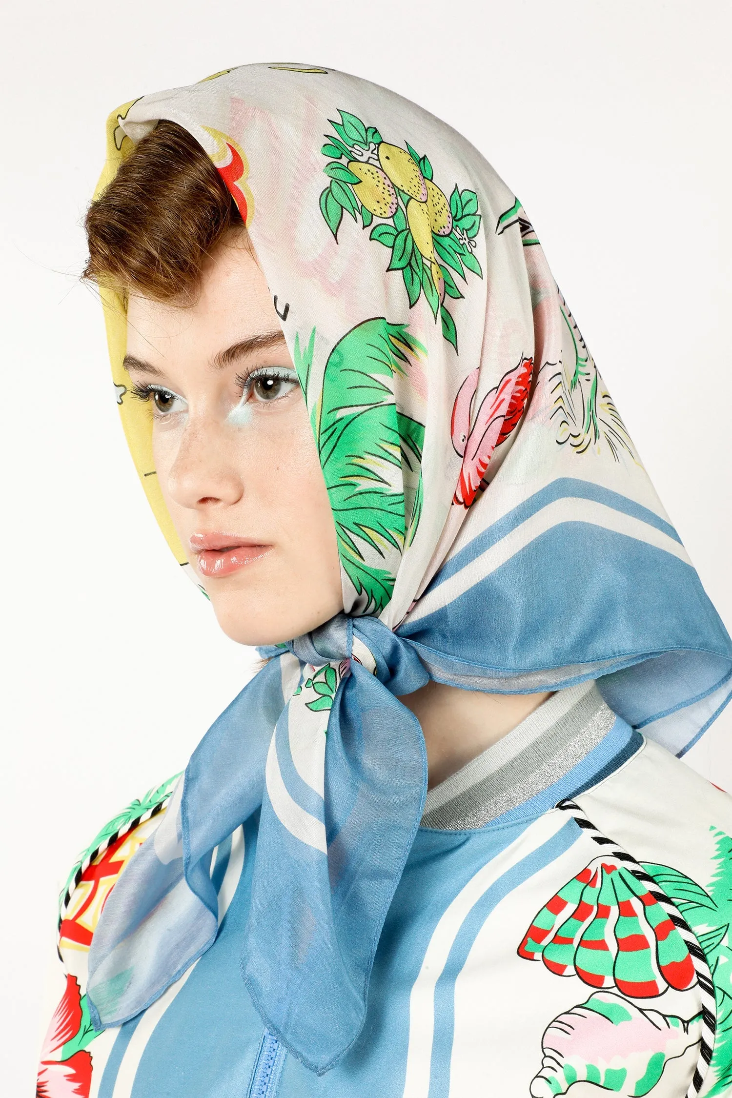 Florida Silk Voile Square Scarf- Blue