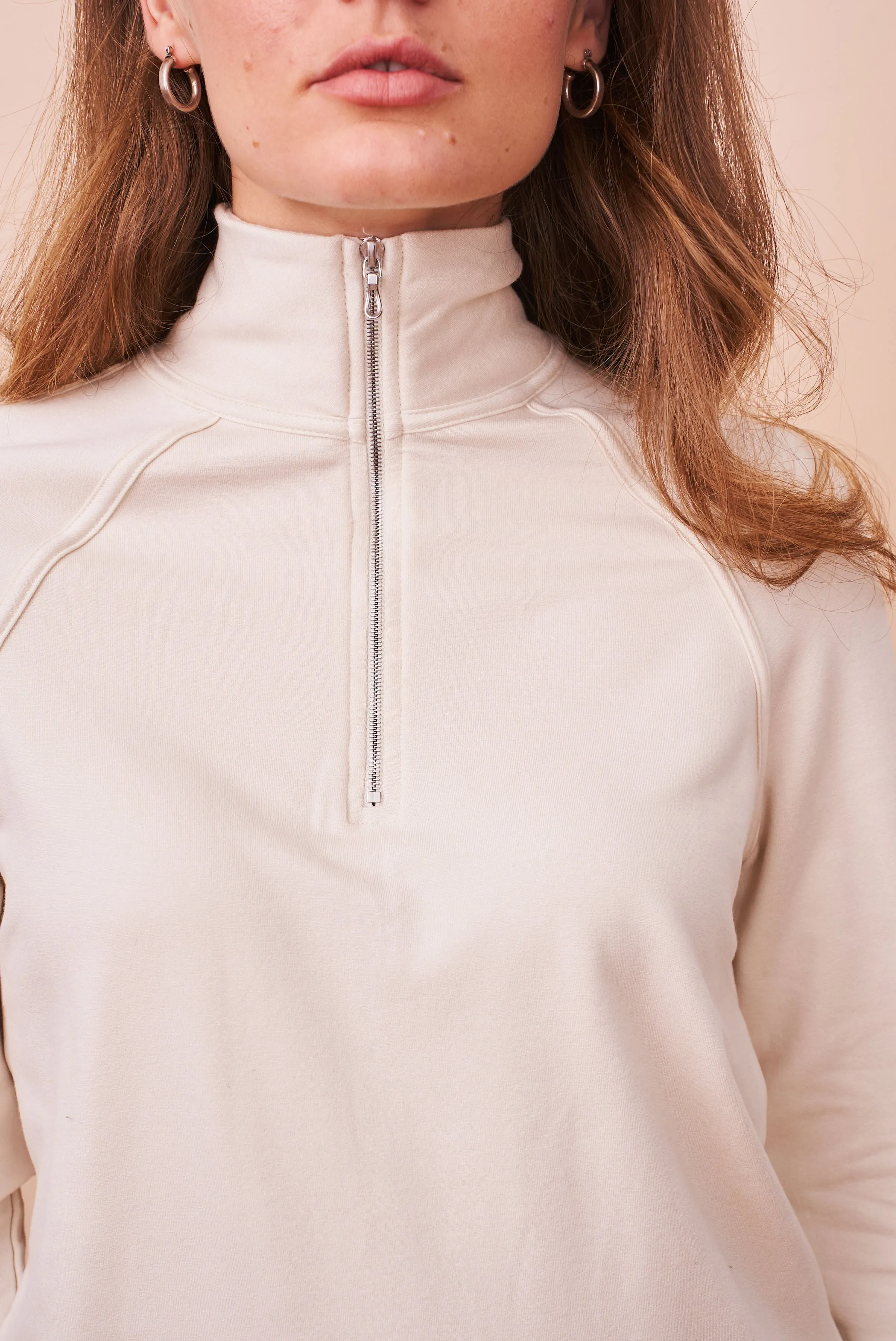 French Terry Long Sleeve Mock Neck in Ivoire