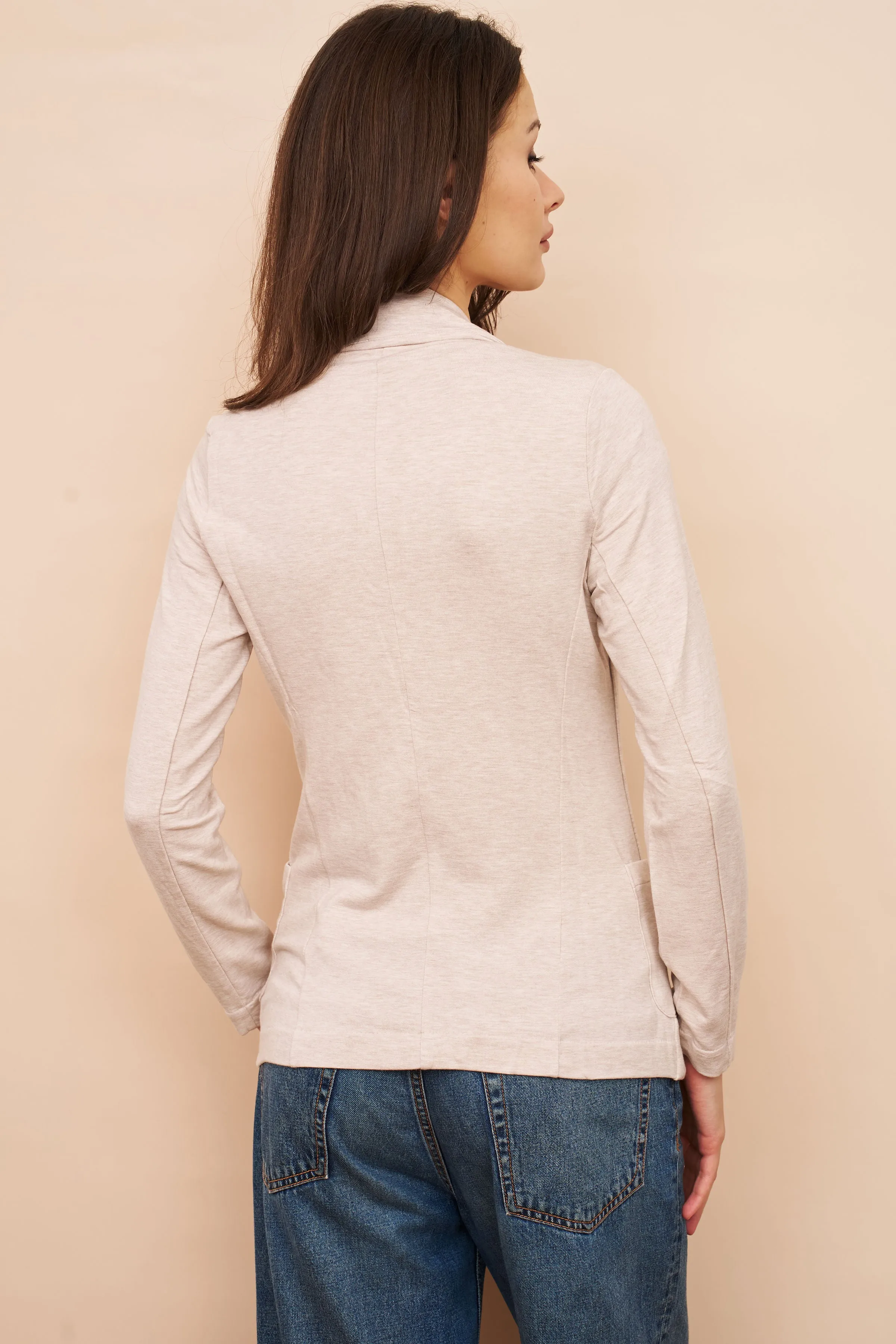 French Terry One Button Blazer in Ecru Chine