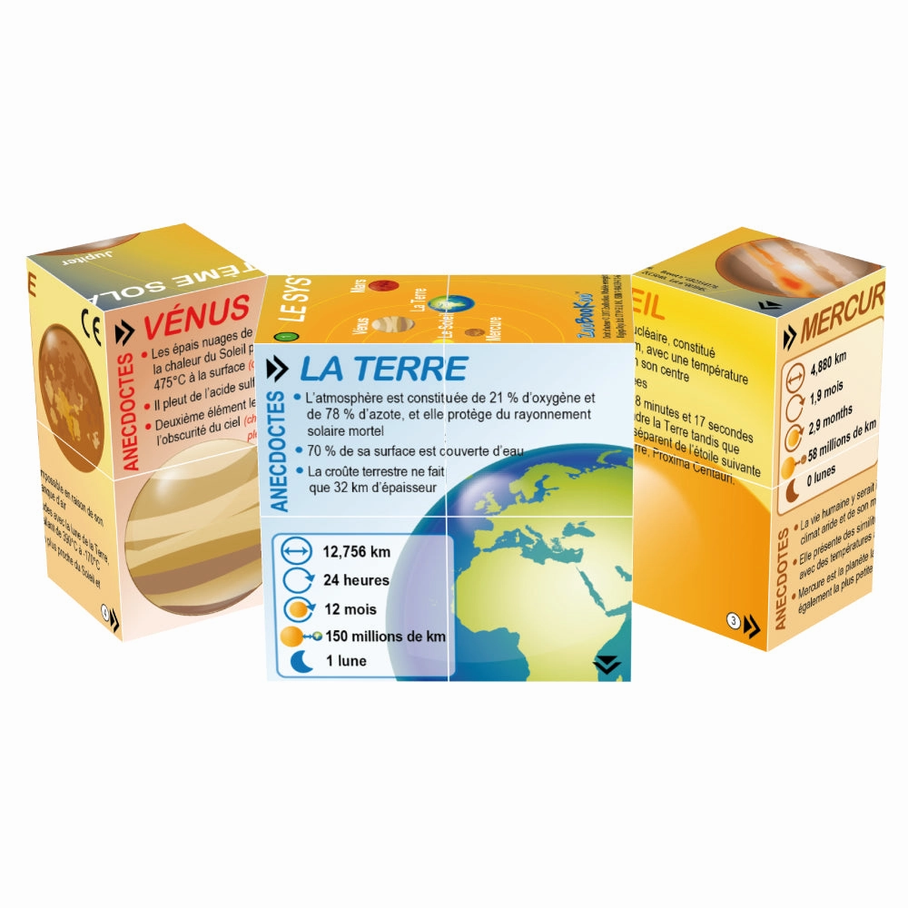 French Planets Solar System Statistics Cube Book